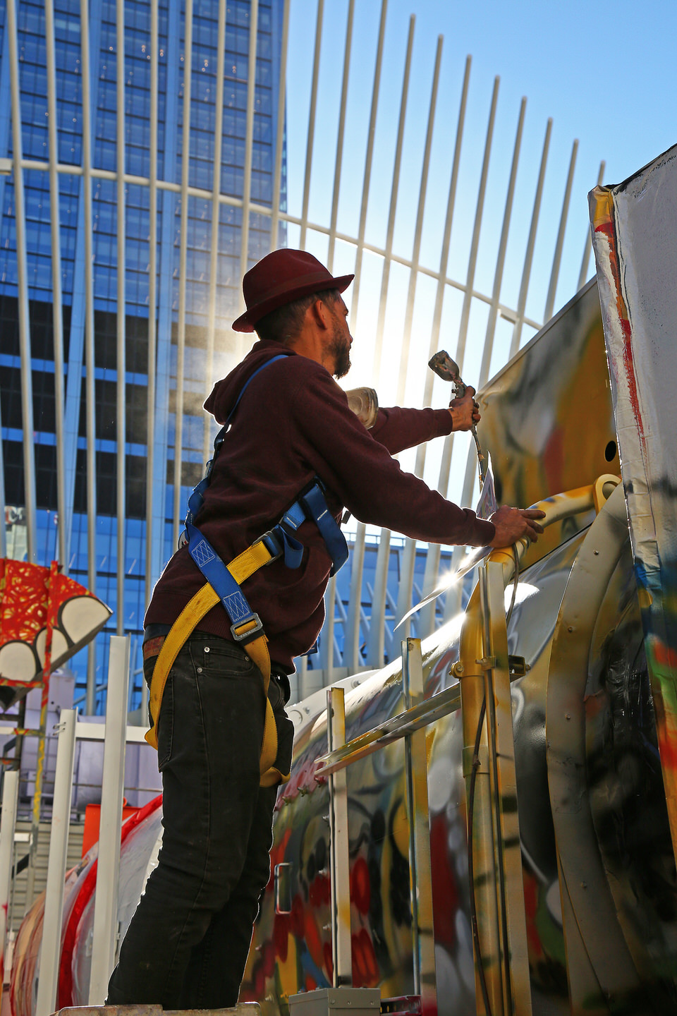 Artists at work on the 2 World Trade Center site